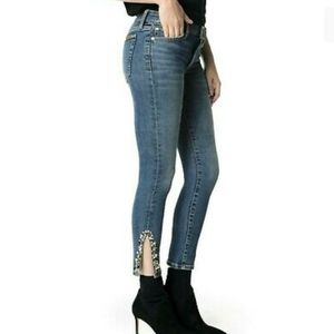JOE'S THE ICON EMBELLISHED SLIT ANKLE MIDRISE SKINNY STRETCH JEANS CLE…